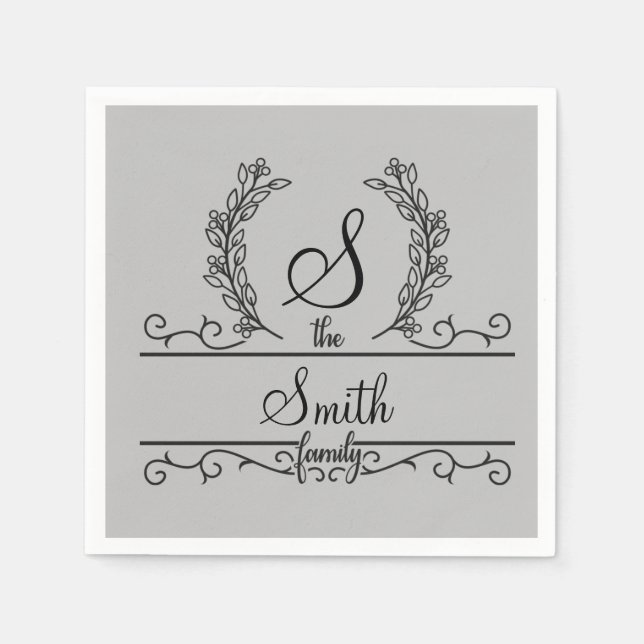 Monogrammed Personalized Family Name  Napkin (Front)