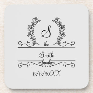 Monogrammed Personalized Family Name Script leaves Coaster
