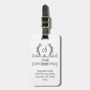 Monogrammed Personalized Family Name Script Leaves Luggage Tag