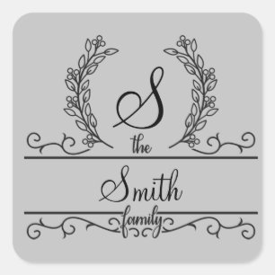 Monogrammed Personalized Family Name  Square Sticker