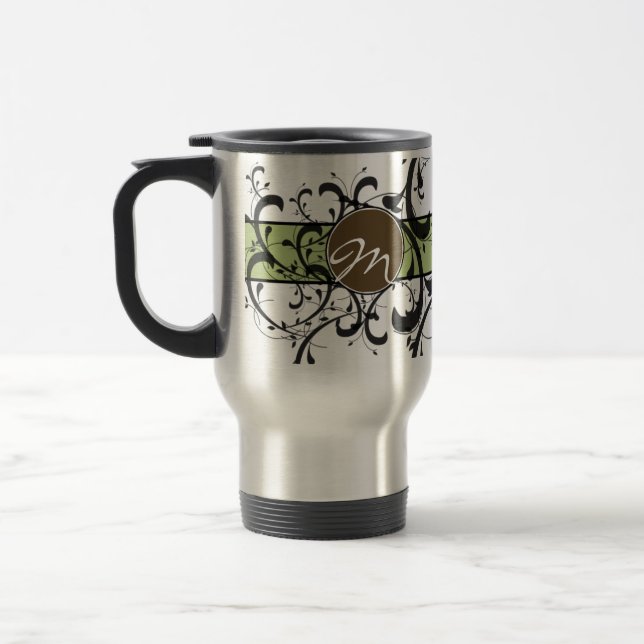 Monogrammed Personalized Fancy Flourish Travel Mug (Left)