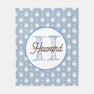 Monogrammed personalized polar bear fleece blanket