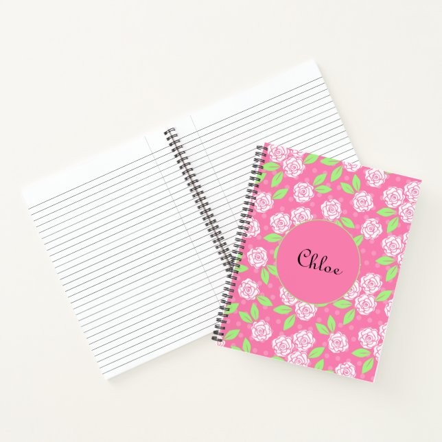 Monogrammed Personalized Shabby Chic Pink Floral Notebook (Inside)
