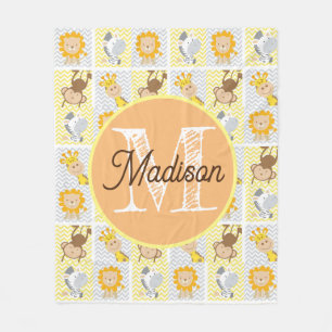 Monogrammed personalized zoo animal fleece blanket