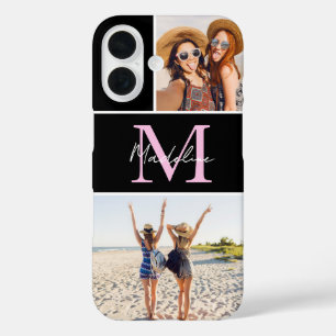 Monogrammed Photo Collage Black iPhone 16 Case