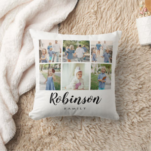 Monogrammed Photo Collage Classic Family   Throw Pillow