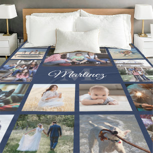 Monogrammed Photo Collage Gold, Black and White Fleece Blanket