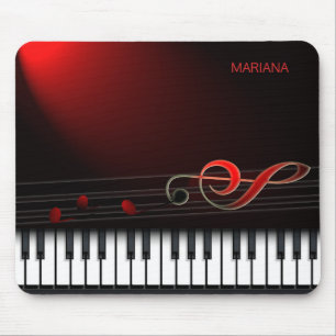 Monogrammed Piano And Red Clef Mouse Pad