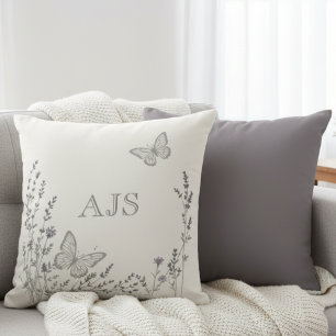 Monogrammed Pillow – Elegant Botanical Butterflies