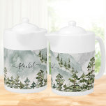 Monogrammed Pine Forest and Mountains<br><div class="desc">Elevate your beverage-drinking experience with our Pine Forest and Mountains Watercolor beverage teapot. Featuring a watercolor illustrations of pine forests and mountains. Suitable for nature and adventure lovers.</div>