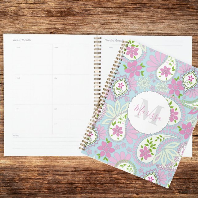 Monogrammed Pink and Blue Paisley Custom Planner (Creator Uploaded)