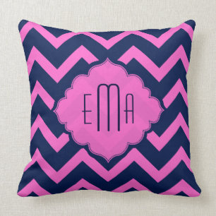 Monogrammed Pink And Blue Zigzag Chevron Throw Pillow