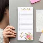 Monogrammed Pink and Gold Flowers To Do List Magnetic Notepad<br><div class="desc">Pretty magnetic notepad to personalize with your monogram. The template is set up for you to add your name and initial (but you can leave either section blank if you prefer to just have one or the other). This feminine design has pink and gold flowers with foliage and bouncy hand...</div>