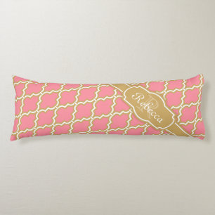 Monogrammed Pink and Gold Lattice Pattern Body Pillow