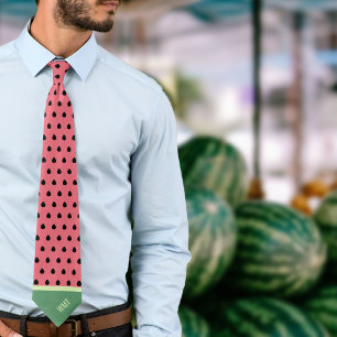 Monogrammed Pink and Green Stylized Watermelon Tie