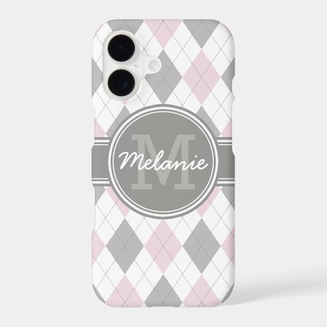 Monogrammed Pink and Grey Argyle Pattern (Back)