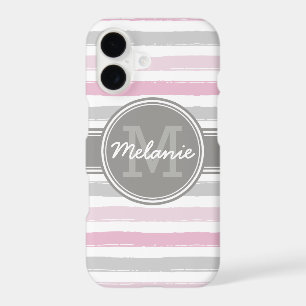 Monogrammed Pink and Grey Paint Stripes