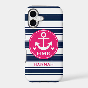 MONOGRAMMED PINK AND NAVY ANCHOR