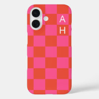 Monogrammed Pink and Orange Chequerboard Pattern 