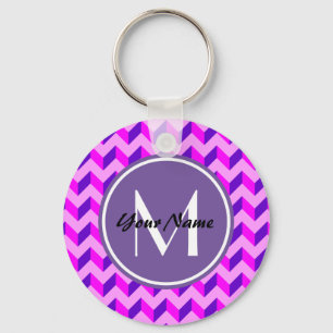 Monogrammed Pink and Purple Chevron Patchwork Keychain