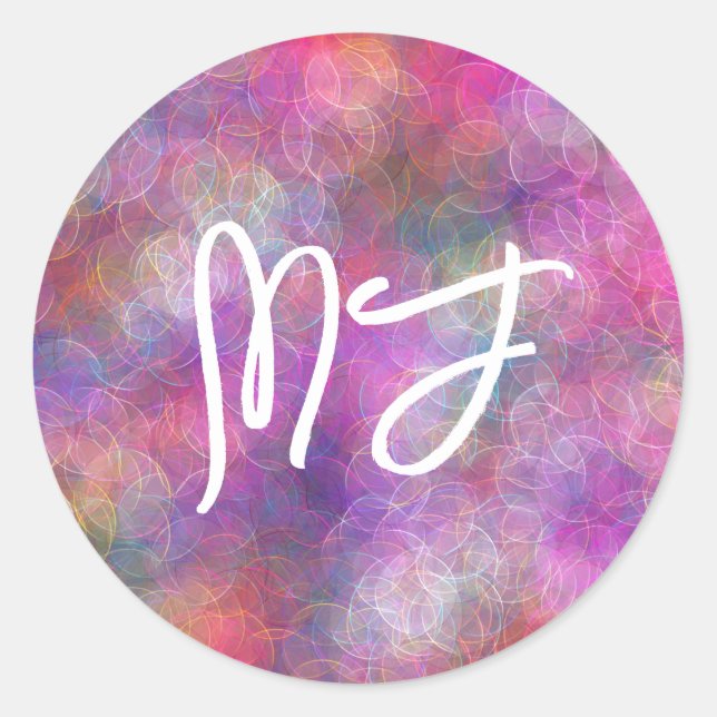 Monogrammed Pink and Purple Digital Art    Classic Round Sticker (Front)