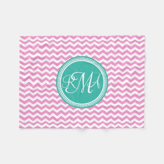 Monogrammed Pink and Teal Chevron Custom Fleece Blanket