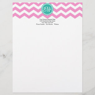 Monogrammed Pink and Teal Chevron Custom Letterhead