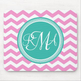 Monogrammed Pink and Teal Chevron Custom Mouse Pad