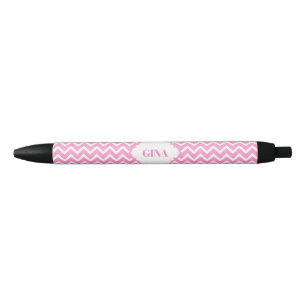 Monogrammed Pink And White Chevron Pattern Black Ink Pen