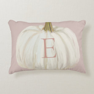 Monogrammed Pink and White Fall Pumpkin Accent Pillow