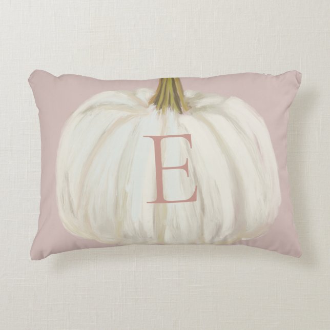 Monogrammed Pink and White Fall Pumpkin Accent Pillow (Front)