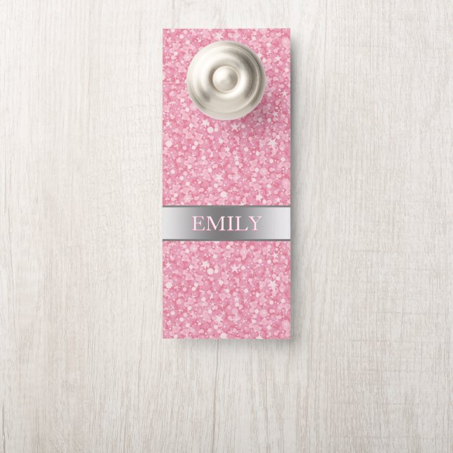 Monogrammed Pink And White Glitter Pattern Door Hanger (On Knob)