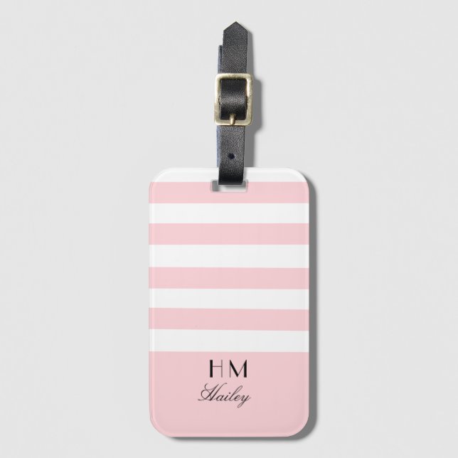Monogrammed Pink and white stylish Luggage Tag (Front Vertical)