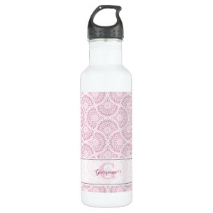 Monogrammed Pink Art Deco Confetti Lace Mandala 710 Ml Water Bottle