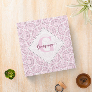 Monogrammed Pink Art Deco Confetti Lace Mandala Binder