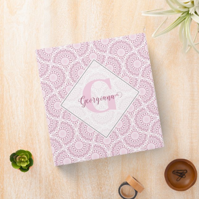 Monogrammed Pink Art Deco Confetti Lace Mandala Binder (In Situ)