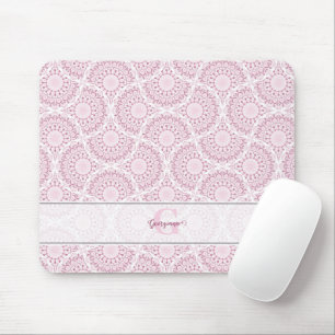 Monogrammed Pink Art Deco Confetti Lace Mandala Mouse Pad