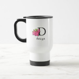 Monogrammed Pink Azalea Travel Mug