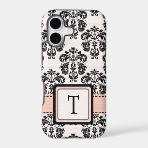 Monogrammed Pink Black Damask