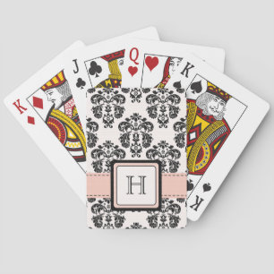 Monogrammed Pink Black Damask Bicycle® Playing Ca Cards