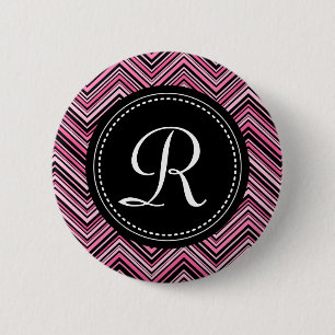 Monogrammed Pink Black Tribal Chevron Pattern 2 Inch Round Button