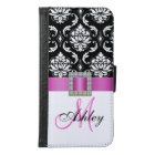 Monogrammed Pink Black White Damask Ribbon
