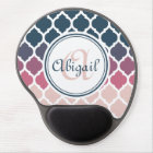 Monogrammed Pink Blue Moroccan Lattice Pattern