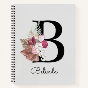 Monogrammed Pink Boho Floral Initial B Notebook
