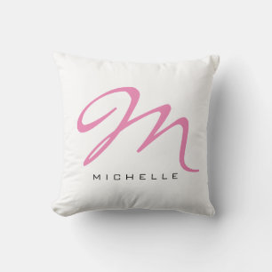 Monogrammed Pink Calligraphy Your Name Throw Pillow