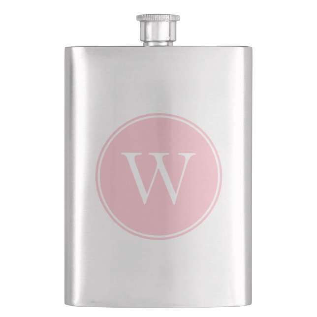Monogrammed Pink Circle with Ring Hip Flask (Front)