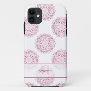 Monogrammed Pink Confetti Lace Polka Dot Mandala iPhone 11 Case