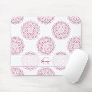 Monogrammed Pink Confetti Lace Polka Dot Mandala Mouse Pad