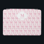 Monogrammed Pink Coquette bow pattern personalized iPad Mini Cover<br><div class="desc">Personalized this Monogrammed Pink Coquette Bow Ribbon Pattern personalized ipad cover ! Featuring a chic bow and ribbon pattern design with your custom monogram and name, this tablet cover is perfect for the stylish and tech-savvy woman. A fashionable and functional accessory, it’s an ideal gift for students, professionals, or anyone...</div>