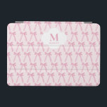 Monogrammed Pink Coquette bow pattern personalized iPad Mini Cover<br><div class="desc">Personalized this Monogrammed Pink Coquette Bow Ribbon Pattern personalized ipad cover ! Featuring a chic bow and ribbon pattern design with your custom monogram and name, this tablet cover is perfect for the stylish and tech-savvy woman. A fashionable and functional accessory, it’s an ideal gift for students, professionals, or anyone...</div>